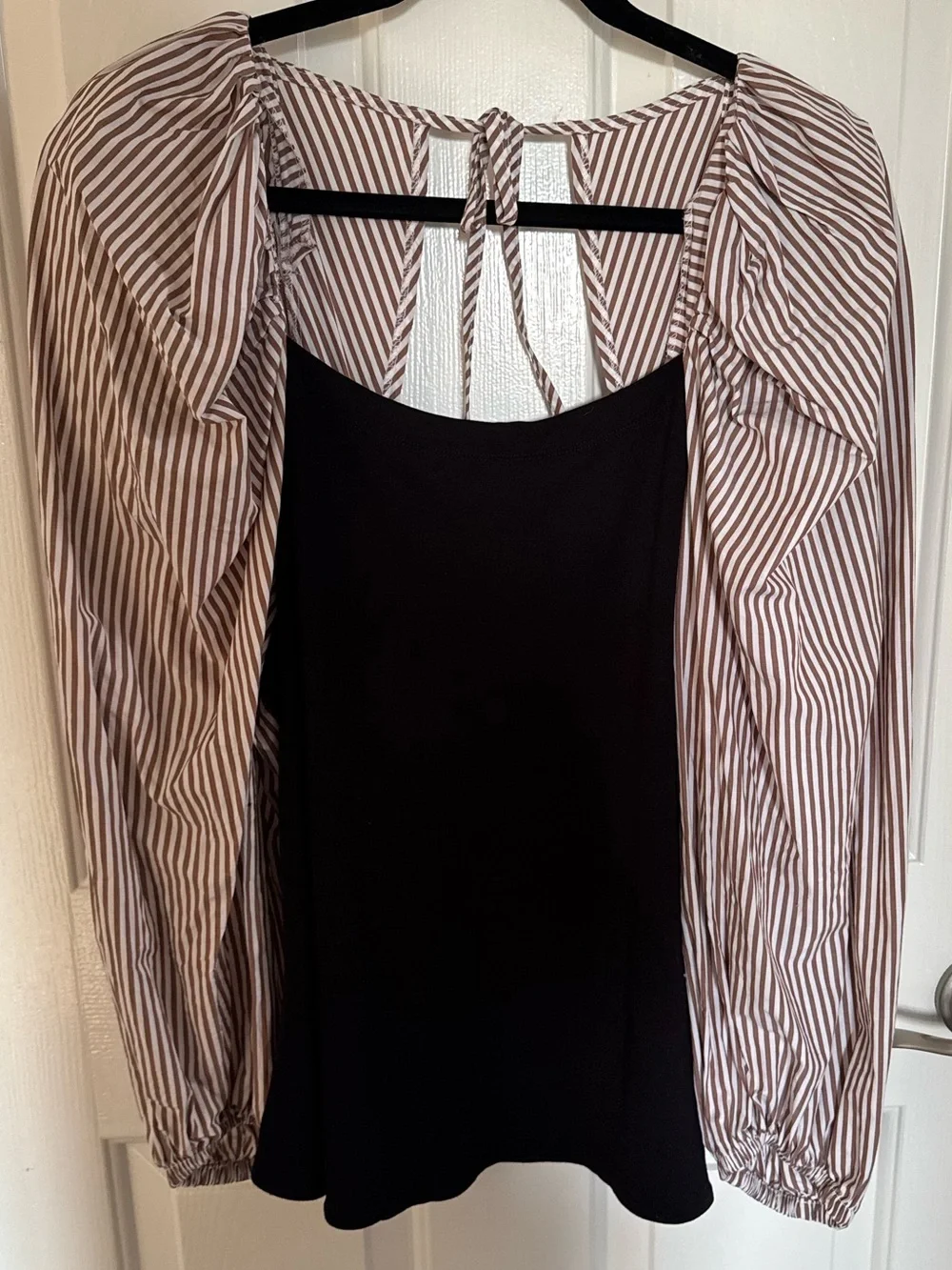 Maeve by Anthropologie Striped Puff-Sleeve Top with Black Bodice Size 1X